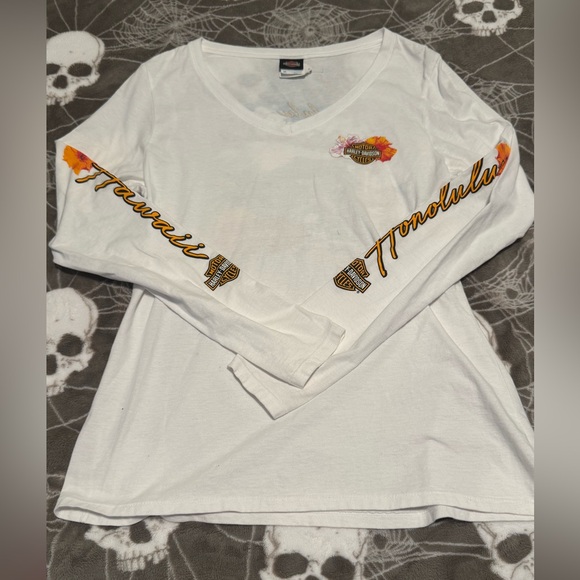 Harley-Davidson Tops - ❤️‍🔥❤️‍🔥Harley Davidson White Long Sleeve Hawaii Honolulu Shirt
